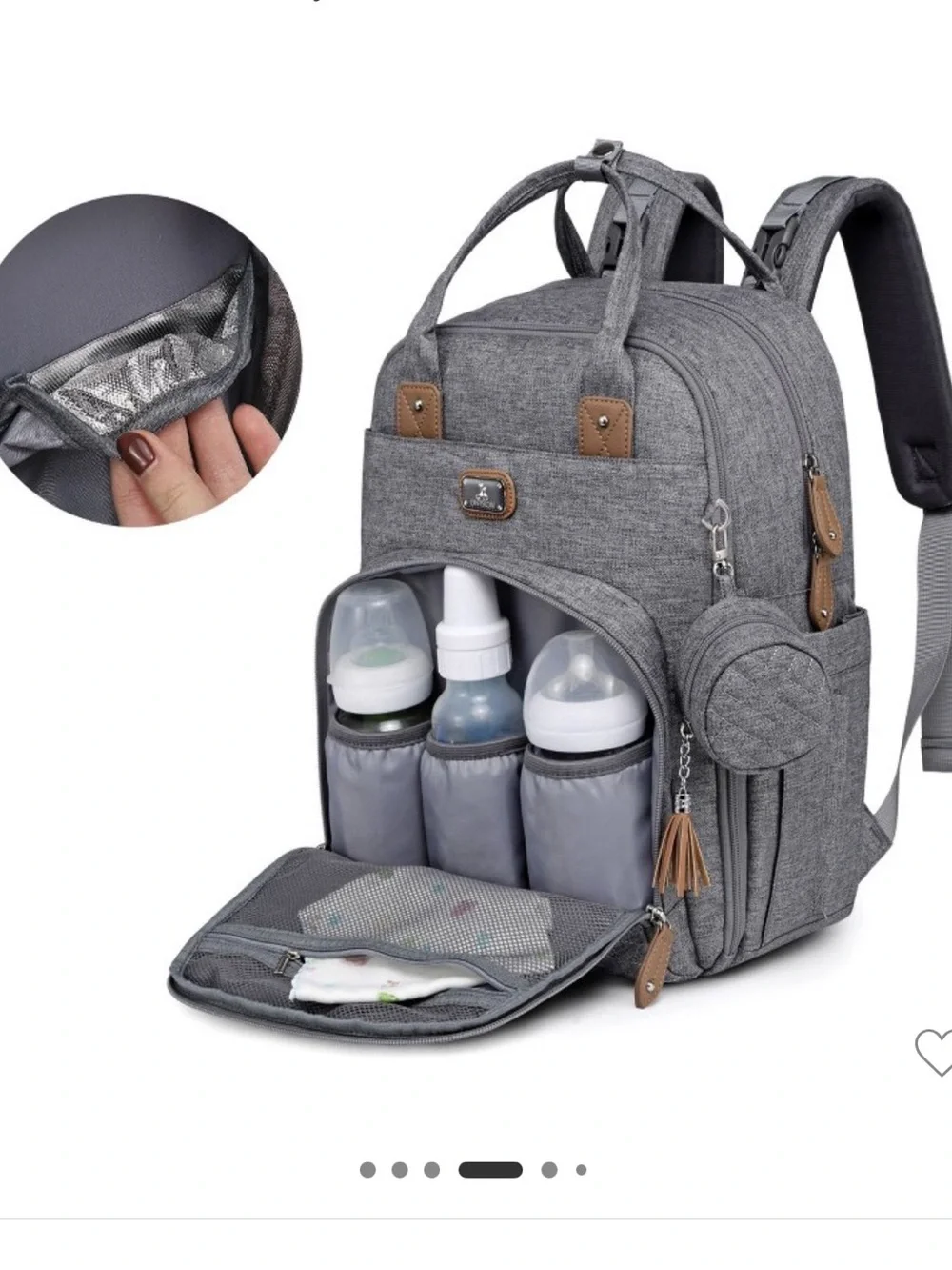 Gray Diaper Backpack with Changing Pad and Pacifier Case